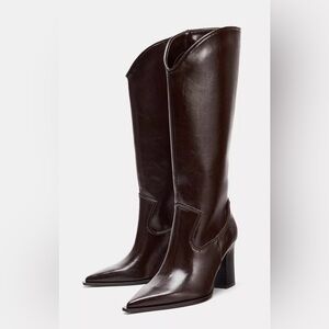 Elegant Brown Faux Leather Knee-High Boots 9/40
